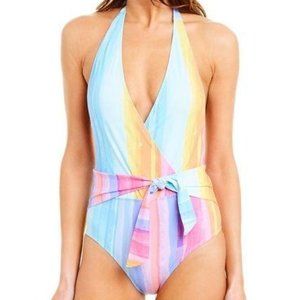 Rachel Roy Front Wrap Rainbow Swim One Piece Small